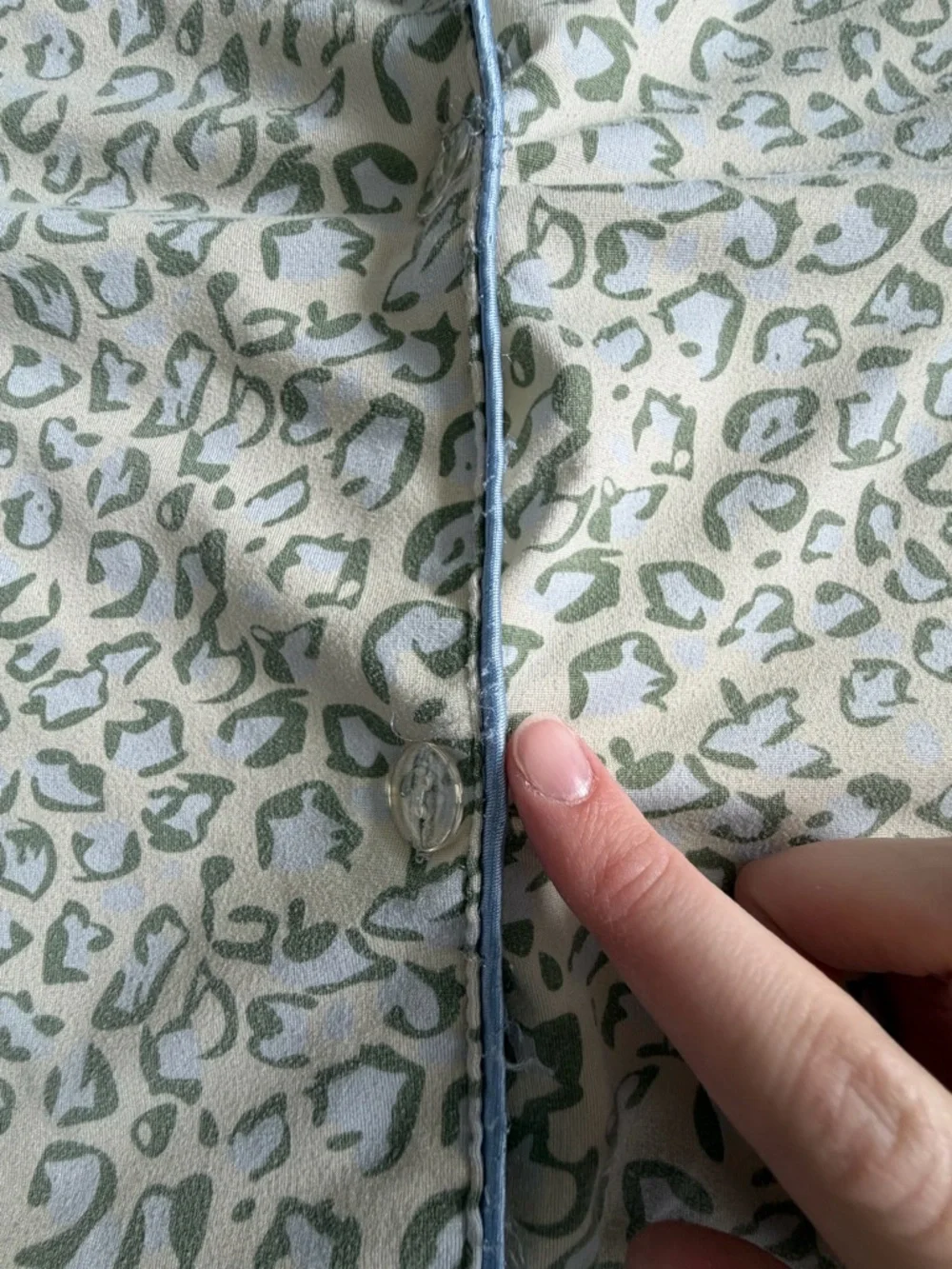 Short Sleeve Leopard Print Pajama Shirt - Cream/Light Green